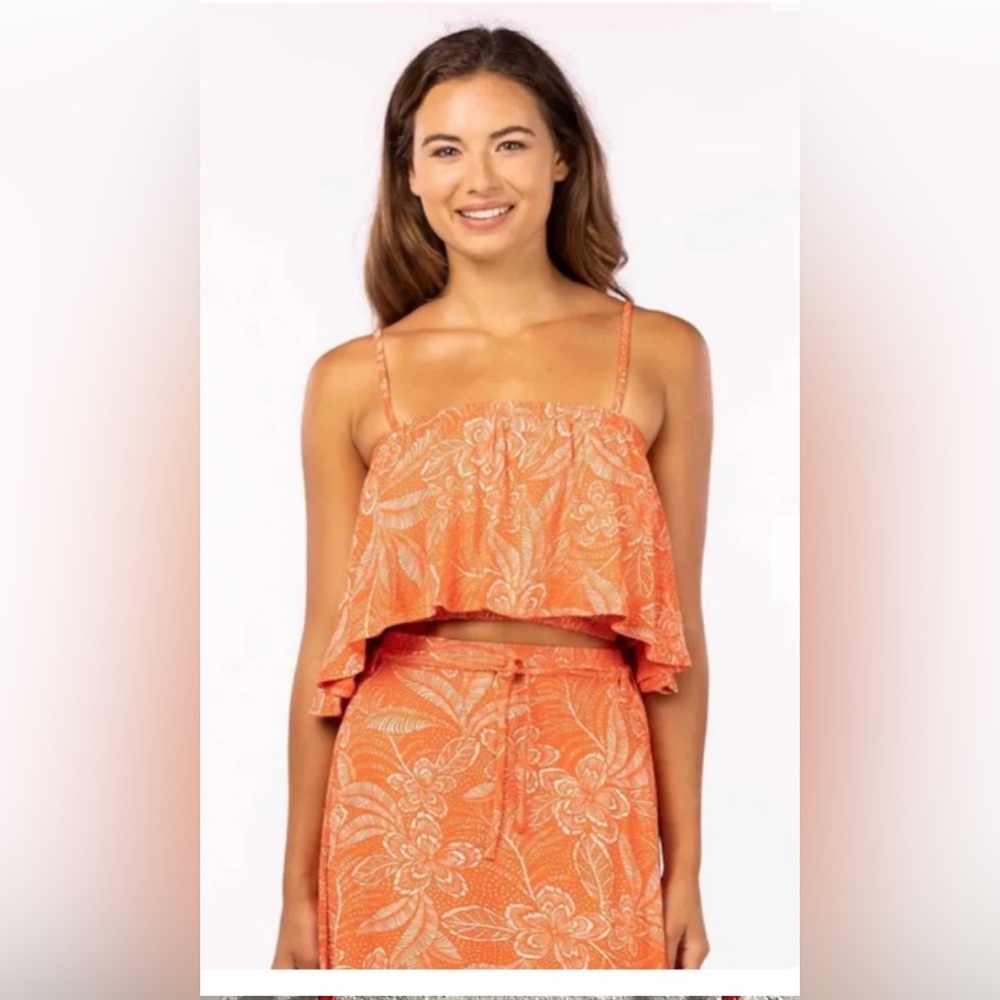 Rip Curl Orange Ruffled Crop Rio tank top small